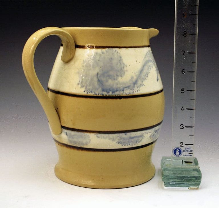 Yellow Ware Pottery Pitcher With Cobalt Blue Trees C1840 - John Howard