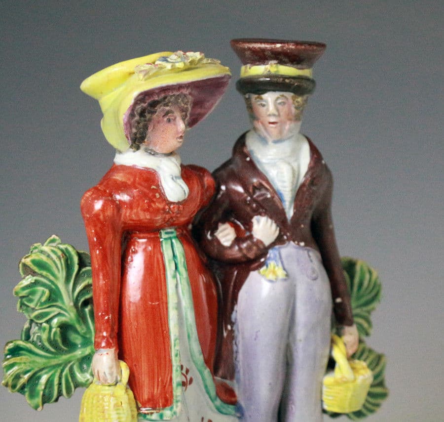 Antique pottery figure of the Dandies Staffordshire England early 19th