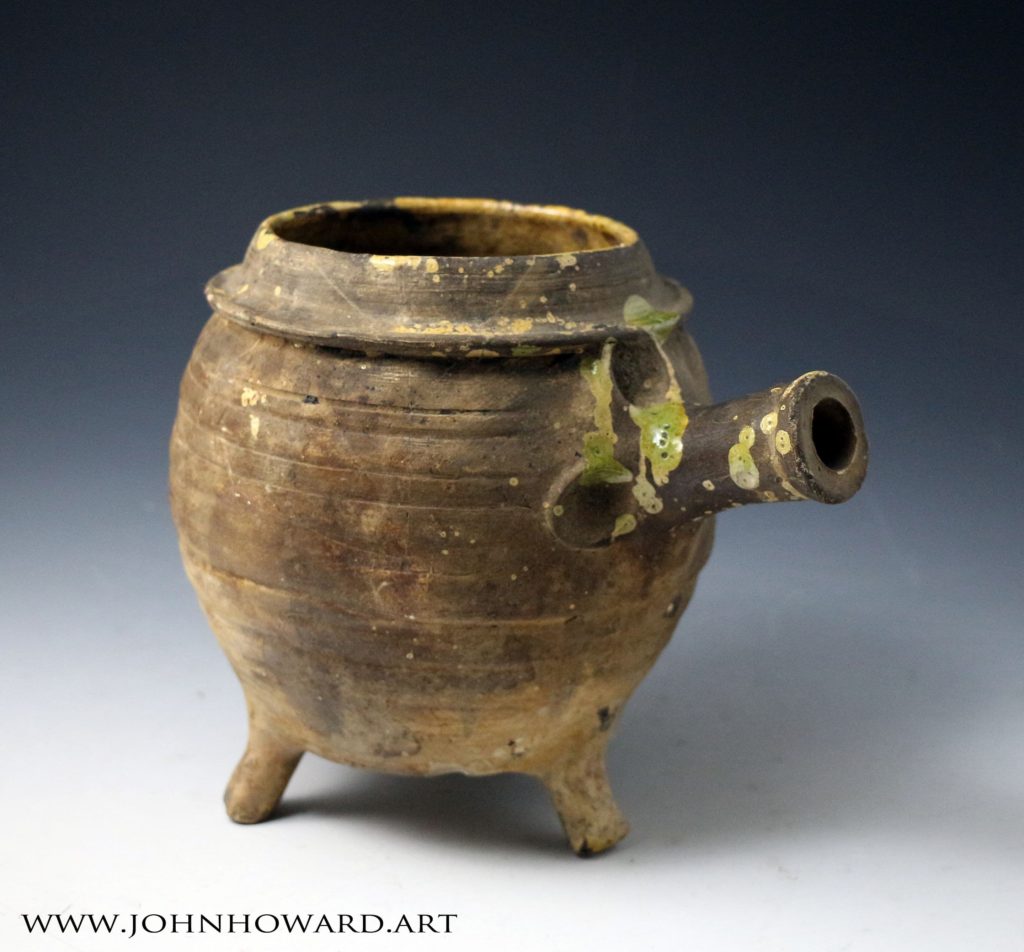  English  Borderware pottery Pipkin cooking pot  17th century 