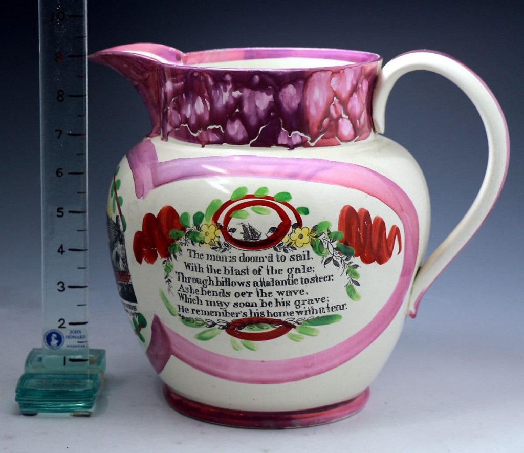 English Antique Pottery Pink Luster Pitcher With Transfer Of The Bridge ...