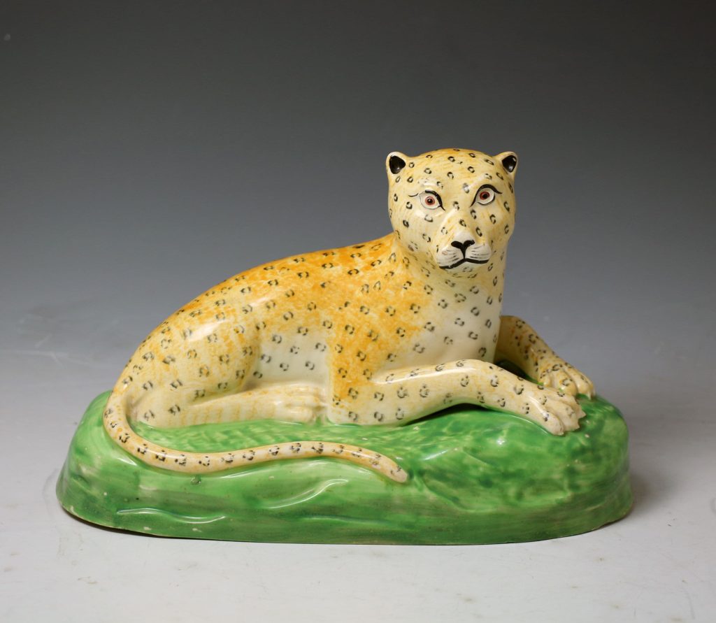 Download English antique earthenware Creamware pottery figure of a leopard, Staffordshire c1800 - John Howard