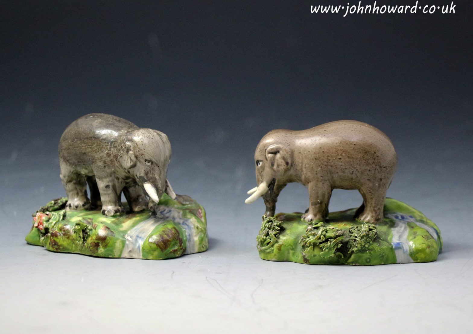 Antique Staffordshire pottery pair of pearlware elephants by ENoch Wood ...