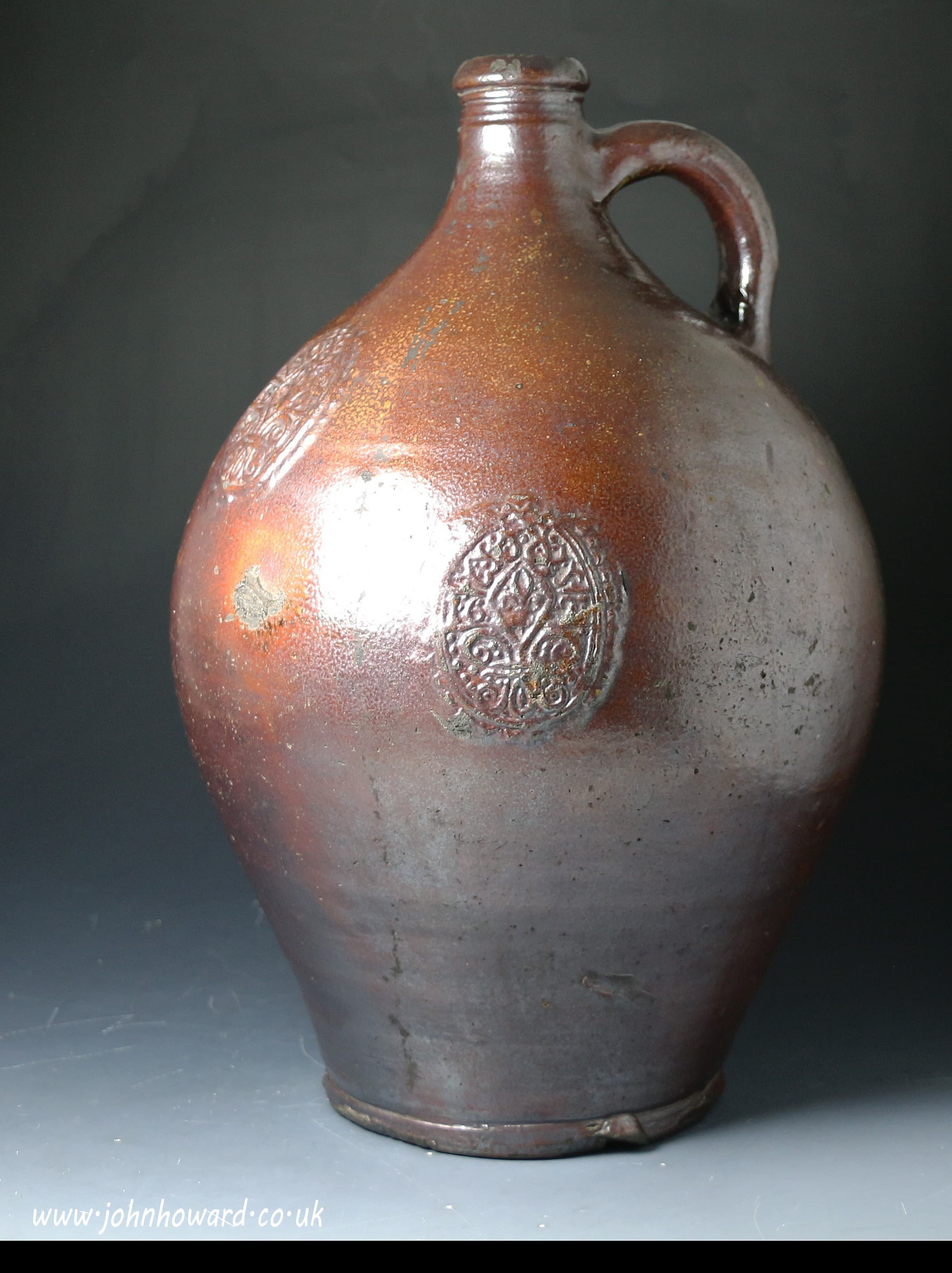 Early Large Stoneware Flemish Pottery Bottle Late 17th Century Dated