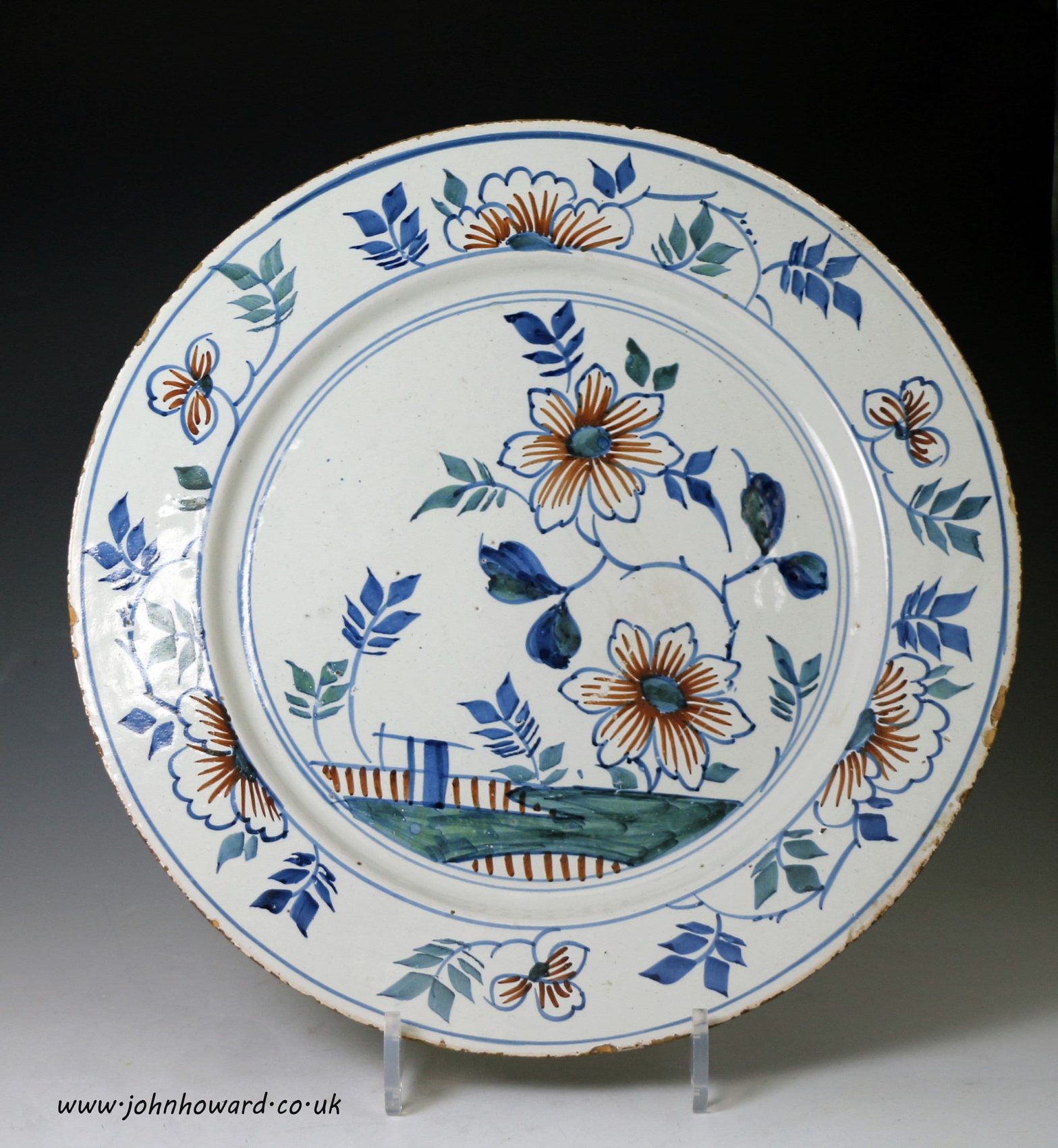 English delftware pottery polychrome decorated dish. Attributed Bristol ...