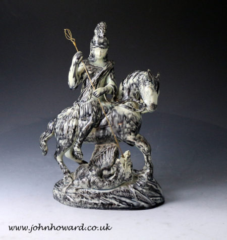 Antique Staffordshire pottery figure of George and the Dragon attributed to Ralph Wood. 18th century