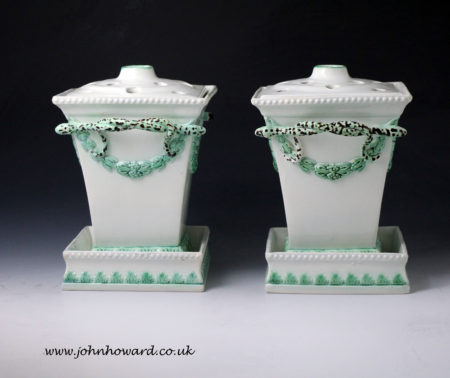 Pair of Pearlware pottery Fern or flower pot vases late 18th Century Staffordshire.