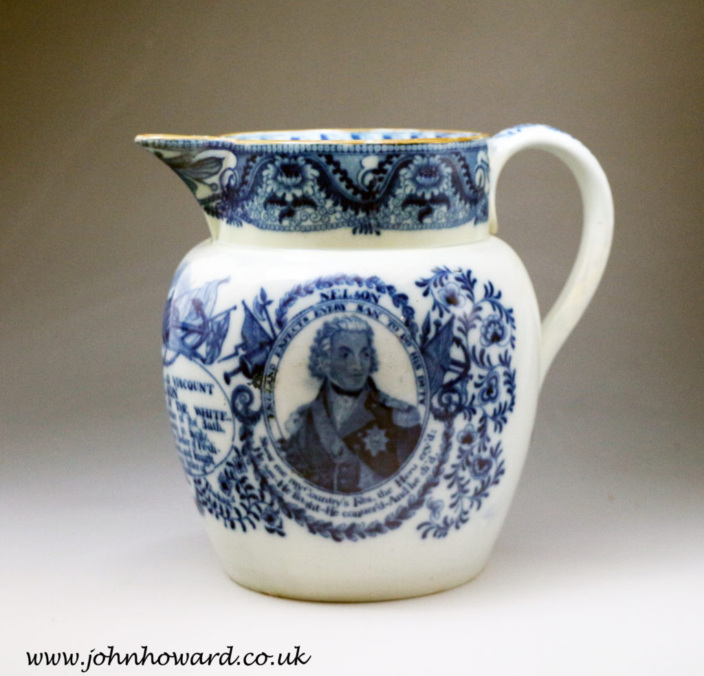 Nelson commerative blue and white pitcher and his ship HMS.Victory ...