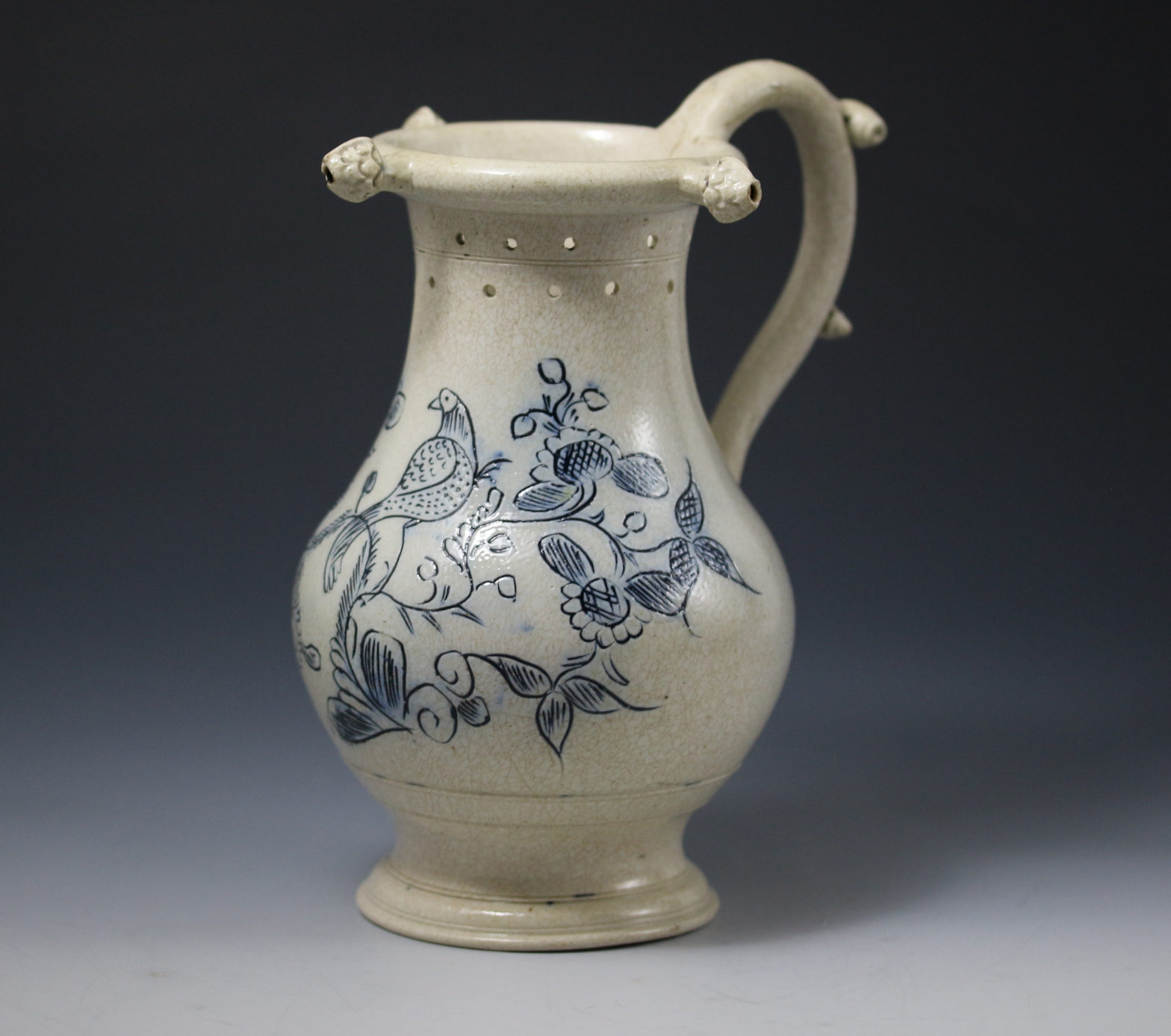 Staffordshire Pottery Scratch Blue Decorated Puzzle Jug 18th Century