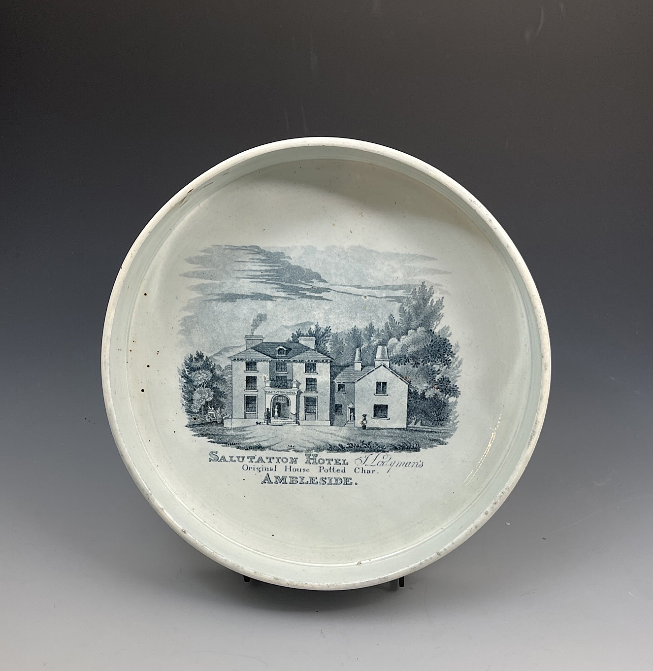 Char Dish pearlware glazed pottery with print of the Salutation Hotel ...