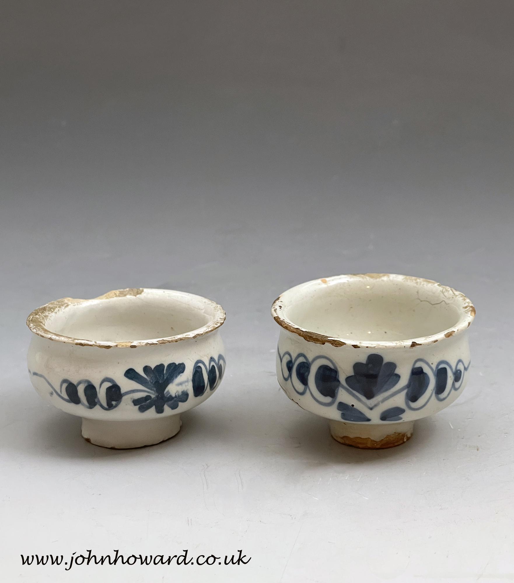Two English delftware pottery dispensing pots mid 18th century Lambeth ...