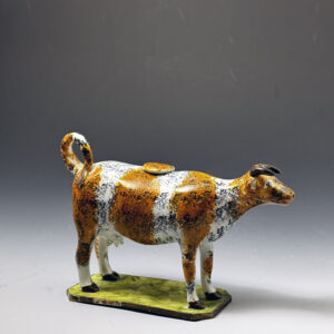 English pottery cow creamer on wafer thin base probably Newcastle upon Tyne circa 1810